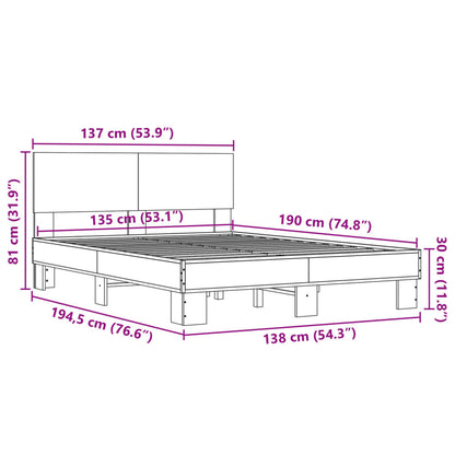 Bedframe bewerkt hout metaal grijs sonoma eiken 135x190 cm