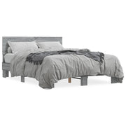 Bedframe 135x190 cm bewerkt hout metaal grijs