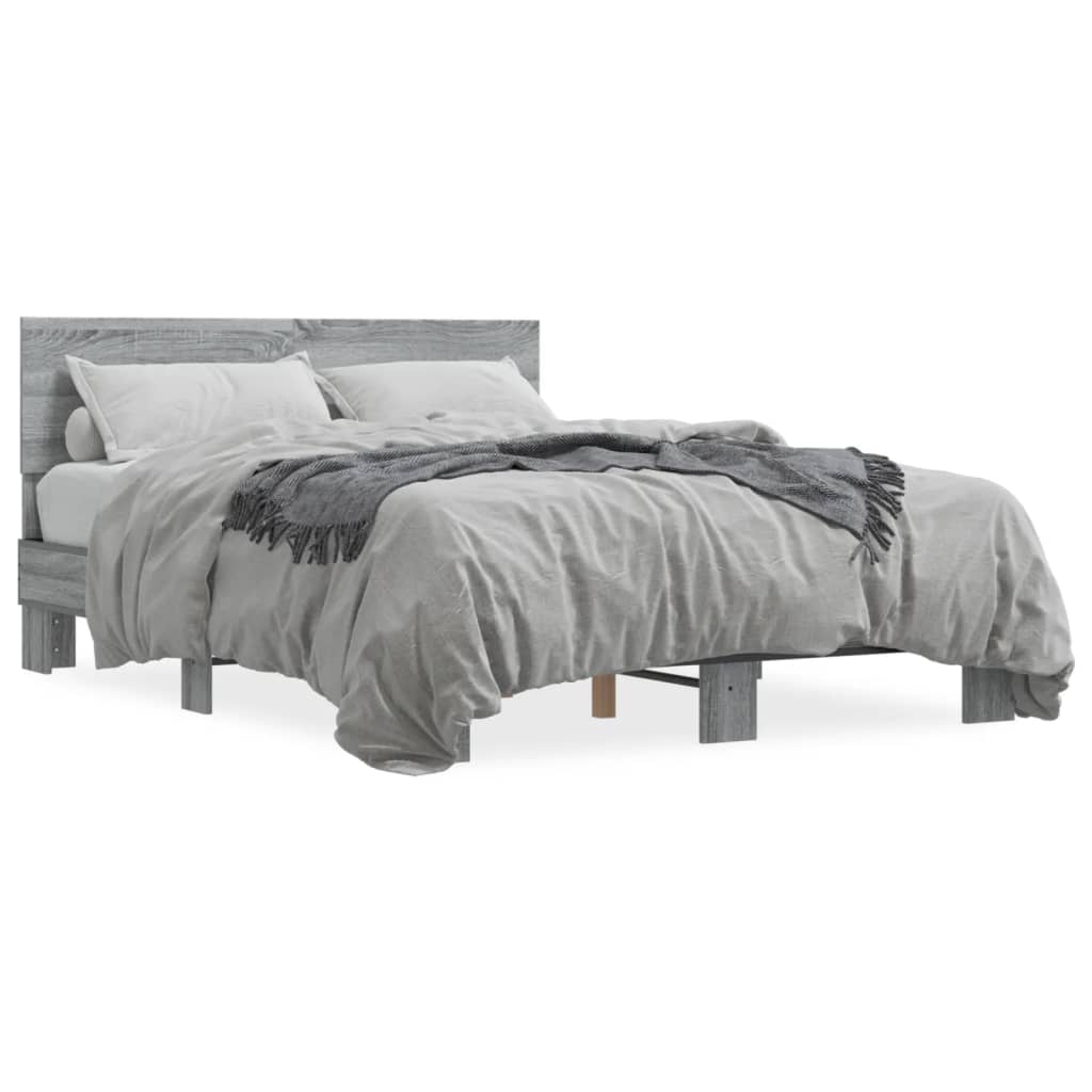 Bedframe bewerkt hout metaal grijs sonoma eiken 135x190 cm