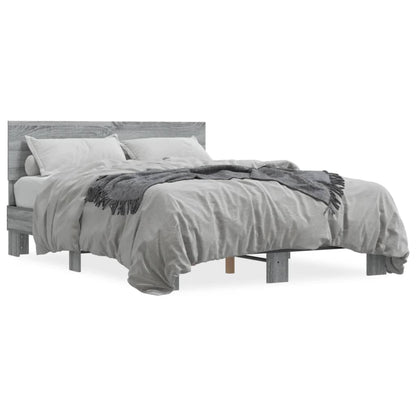 Bedframe bewerkt hout metaal grijs sonoma eiken 135x190 cm