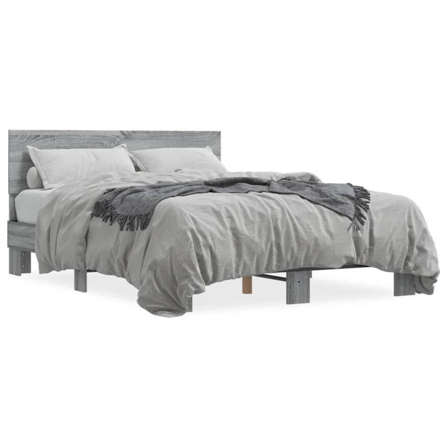 Bedframe bewerkt hout metaal grijs sonoma eiken 135x190 cm