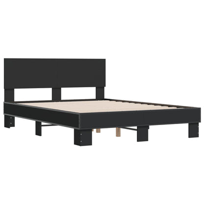 Bedframe LED bewerkt hout metaal zwart 140x190 cm