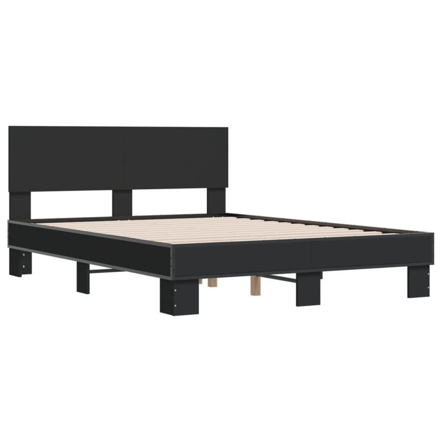 Bedframe LED bewerkt hout metaal zwart 140x190 cm
