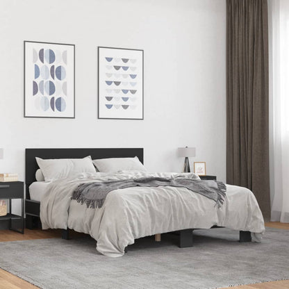 Bedframe LED bewerkt hout metaal zwart 140x190 cm