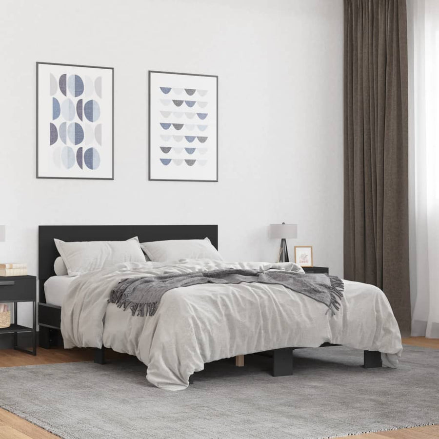 Bedframe LED bewerkt hout metaal zwart 140x190 cm