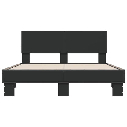 Bedframe LED bewerkt hout metaal zwart 140x190 cm