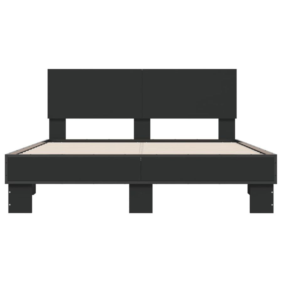 Bedframe LED bewerkt hout metaal zwart 140x190 cm