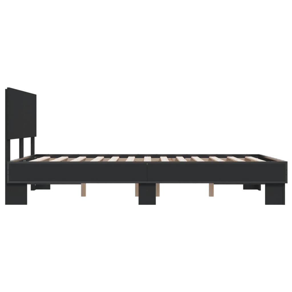 Bedframe LED bewerkt hout metaal zwart 140x190 cm