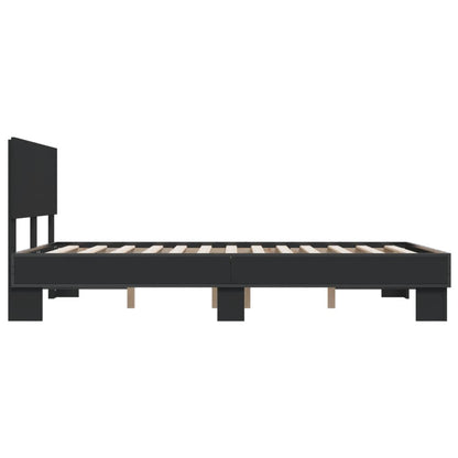 Bedframe LED bewerkt hout metaal zwart 140x190 cm