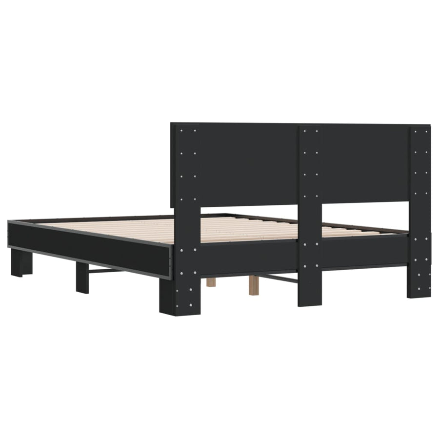 Bedframe LED bewerkt hout metaal zwart 140x190 cm