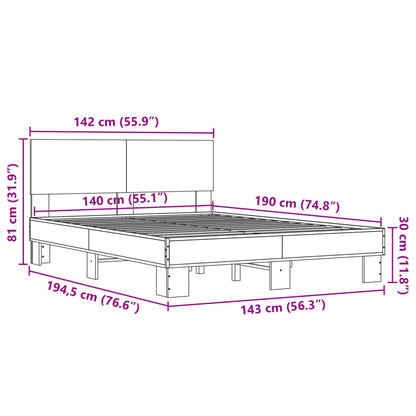 Bedframe LED bewerkt hout metaal zwart 140x190 cm