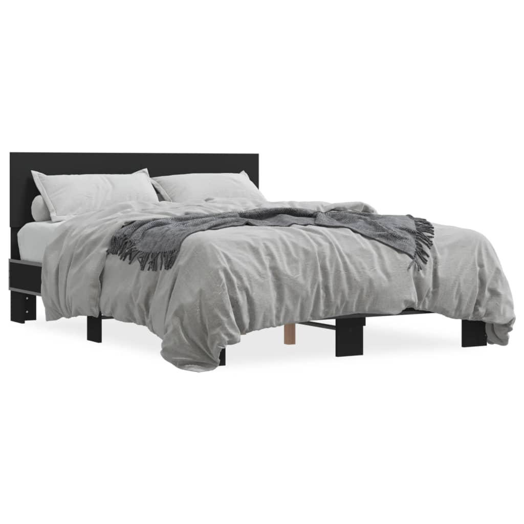 Bedframe LED bewerkt hout metaal zwart 140x190 cm