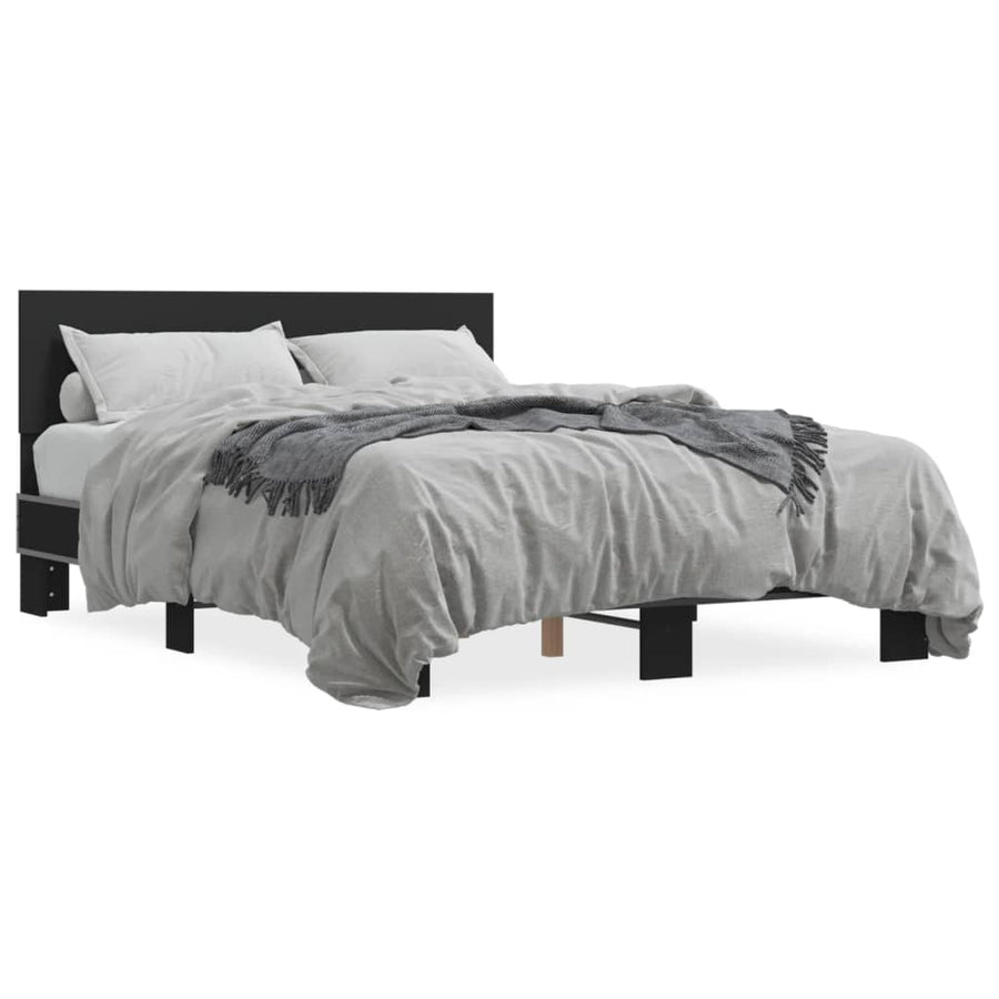 Bedframe LED bewerkt hout metaal zwart 140x190 cm