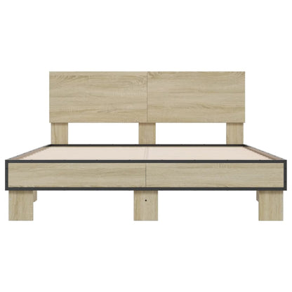 Bedframe bewerkt hout metaal sonoma eikenkleurig 90x190 cm