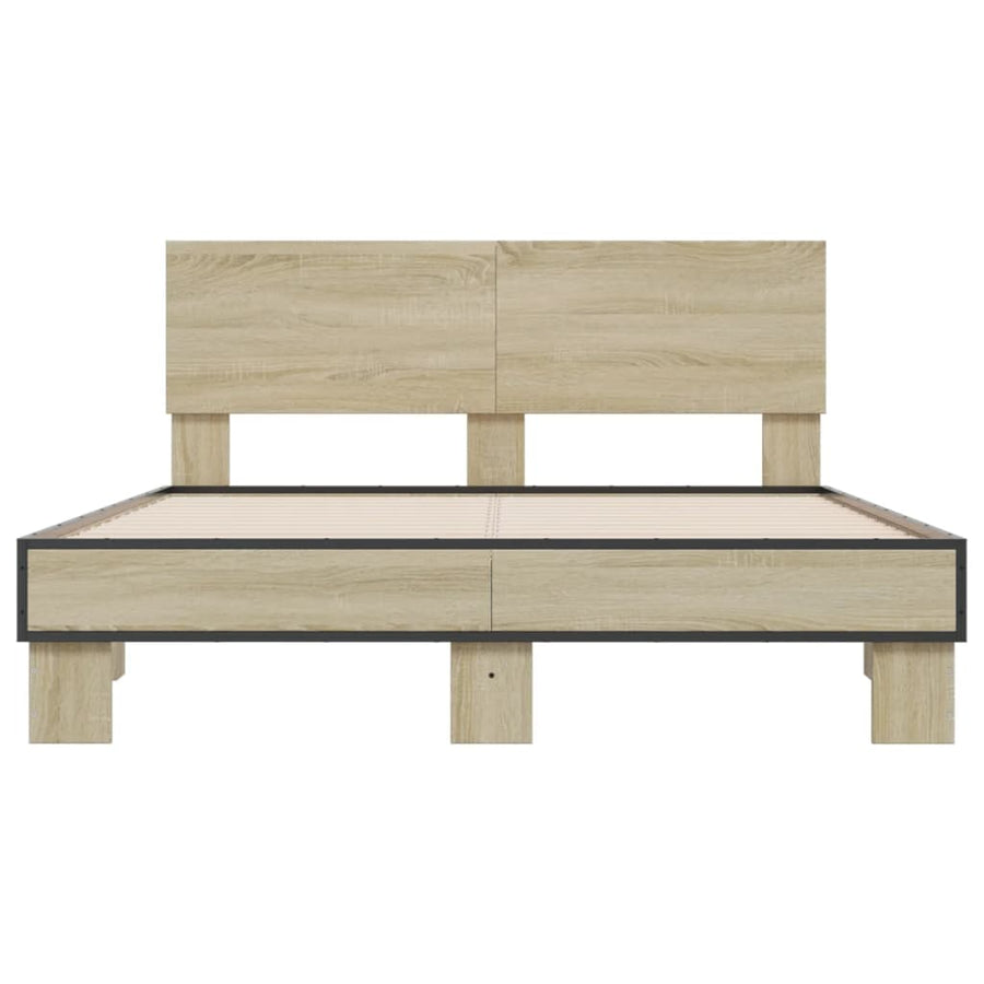 Bedframe bewerkt hout metaal sonoma eikenkleurig 90x190 cm