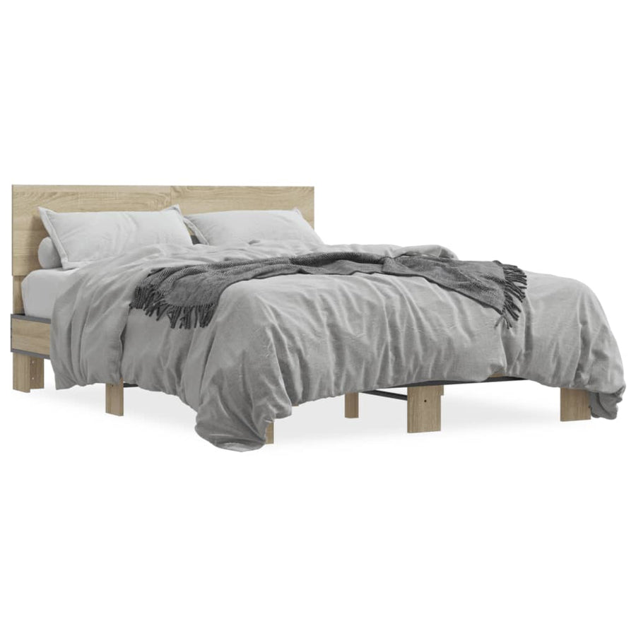 Bedframe bewerkt hout metaal sonoma eikenkleurig 90x190 cm