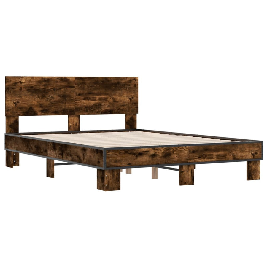 Bedframe bewerkt hout metaal gerookt eikenkleurig 140x190 cm