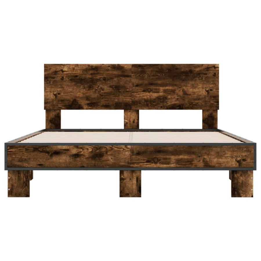 Bedframe bewerkt hout metaal gerookt eikenkleurig 140x190 cm