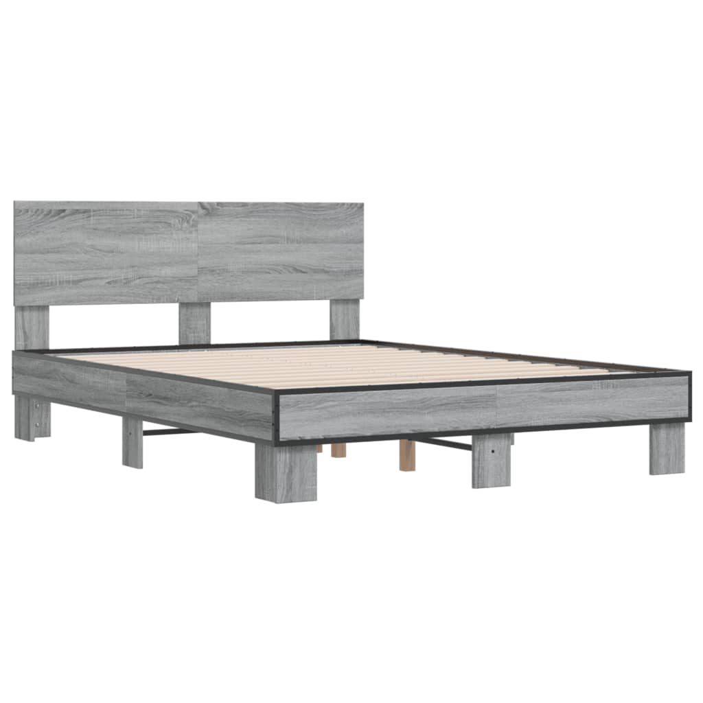 Bedframe bewerkt hout metaal grijs sonoma eiken 140x190 cm