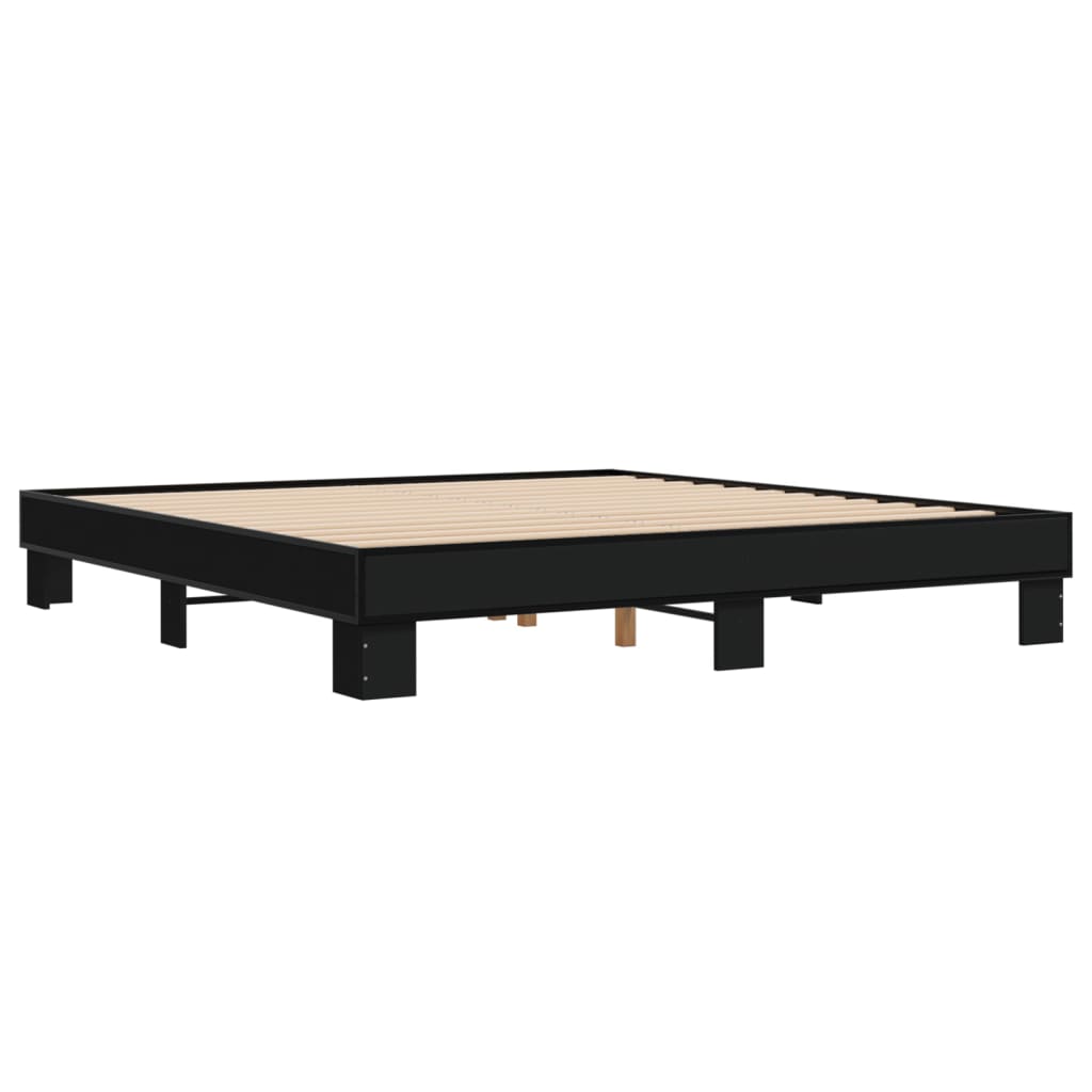 Bedframe bewerkt hout metaal zwart 200x200 cm