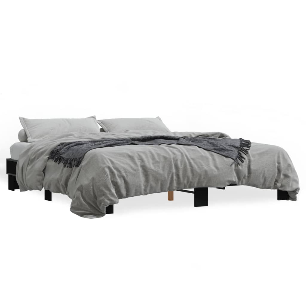 Bedframe bewerkt hout metaal zwart 200x200 cm