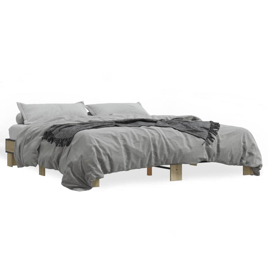 Bedframe bewerkt hout metaal sonoma eikenkleurig 200x200 cm