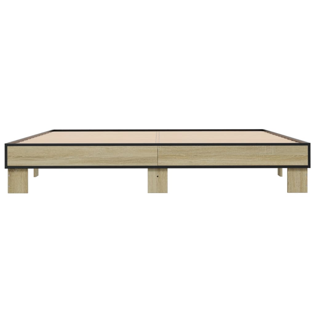 Bedframe bewerkt hout metaal sonoma eikenkleurig 200x200 cm