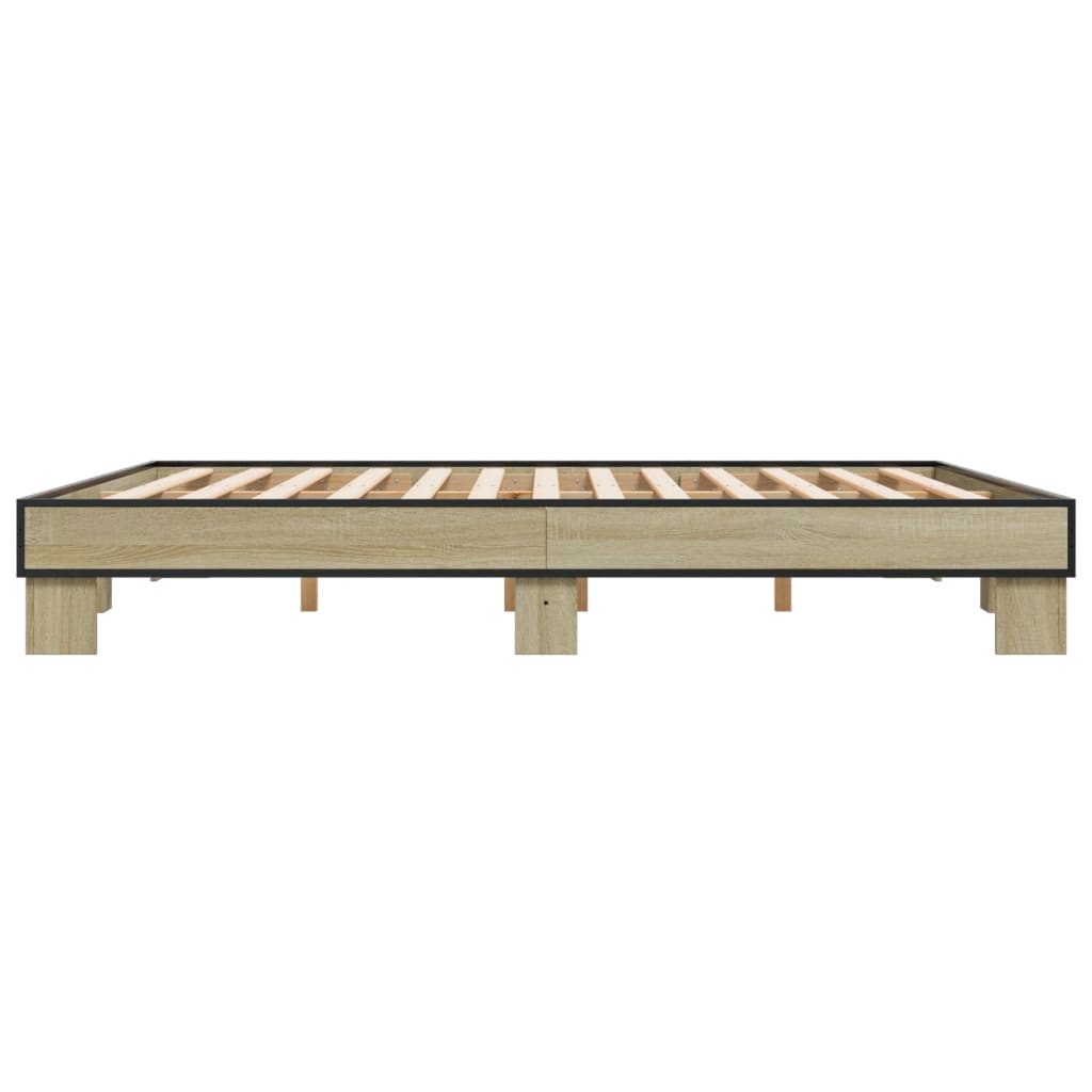 Bedframe bewerkt hout metaal sonoma eikenkleurig 200x200 cm