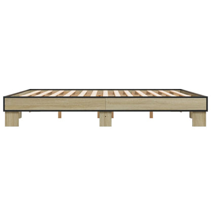 Bedframe bewerkt hout metaal sonoma eikenkleurig 200x200 cm