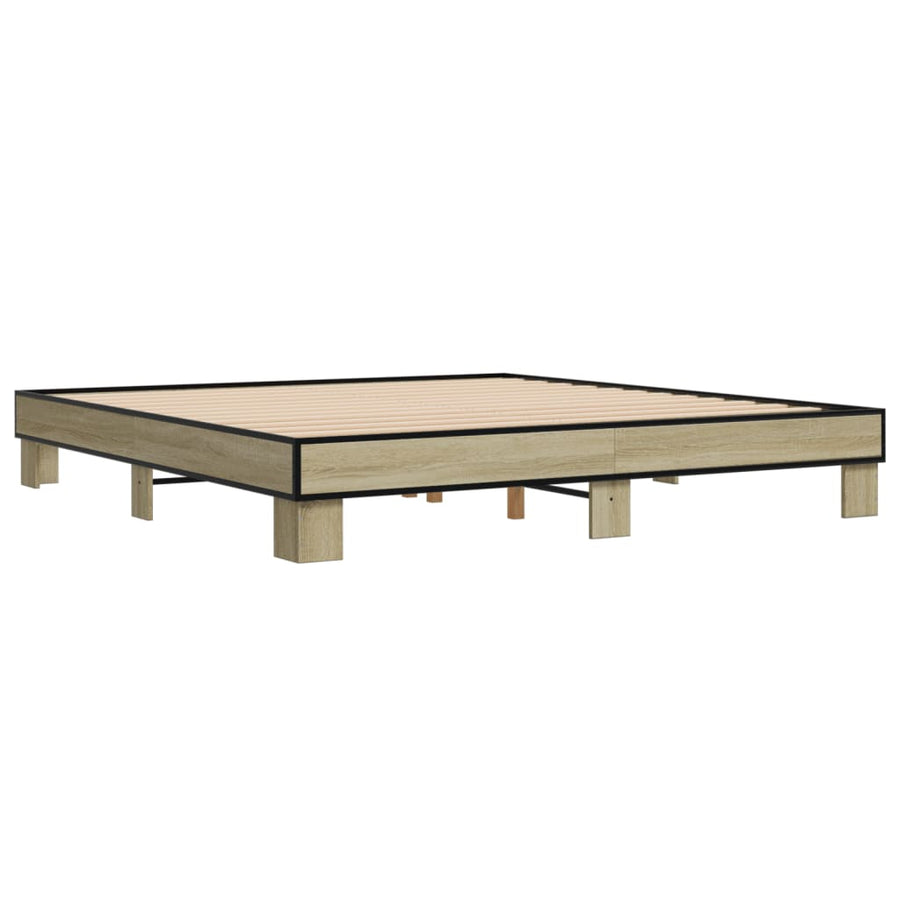 Bedframe bewerkt hout metaal sonoma eikenkleurig 200x200 cm