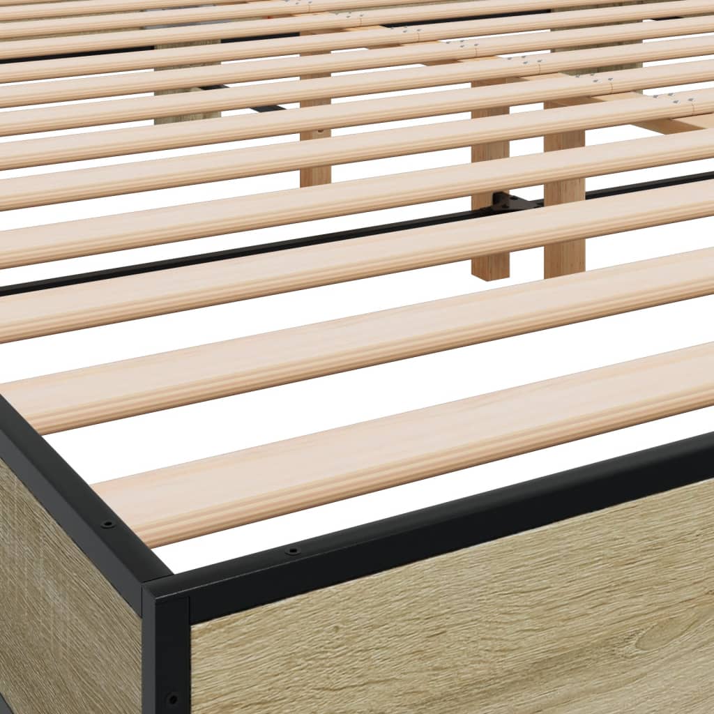 Bedframe bewerkt hout metaal sonoma eikenkleurig 200x200 cm