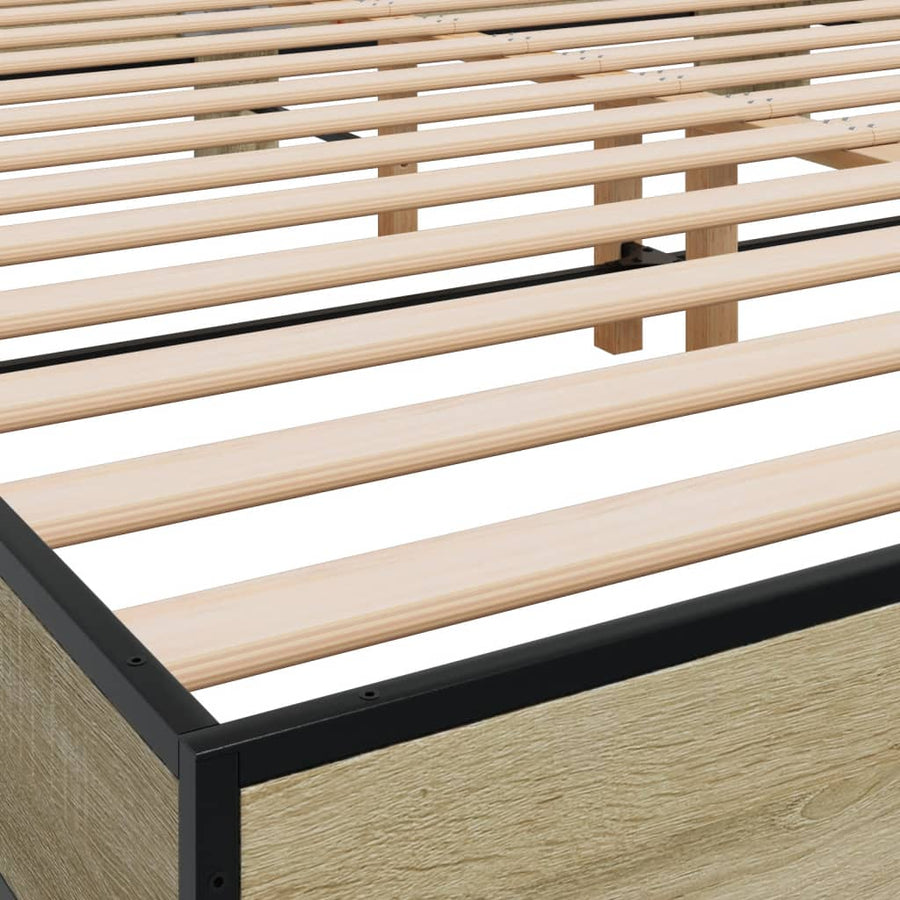 Bedframe bewerkt hout metaal sonoma eikenkleurig 200x200 cm