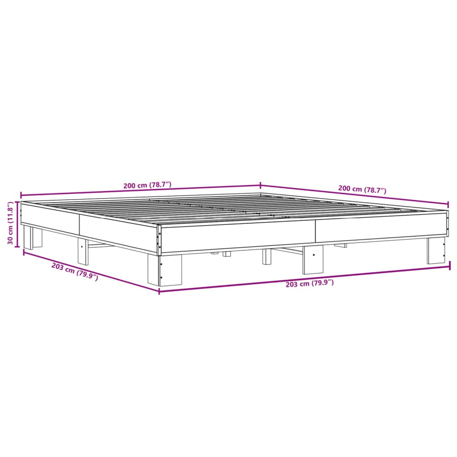 Bedframe bewerkt hout metaal sonoma eikenkleurig 200x200 cm