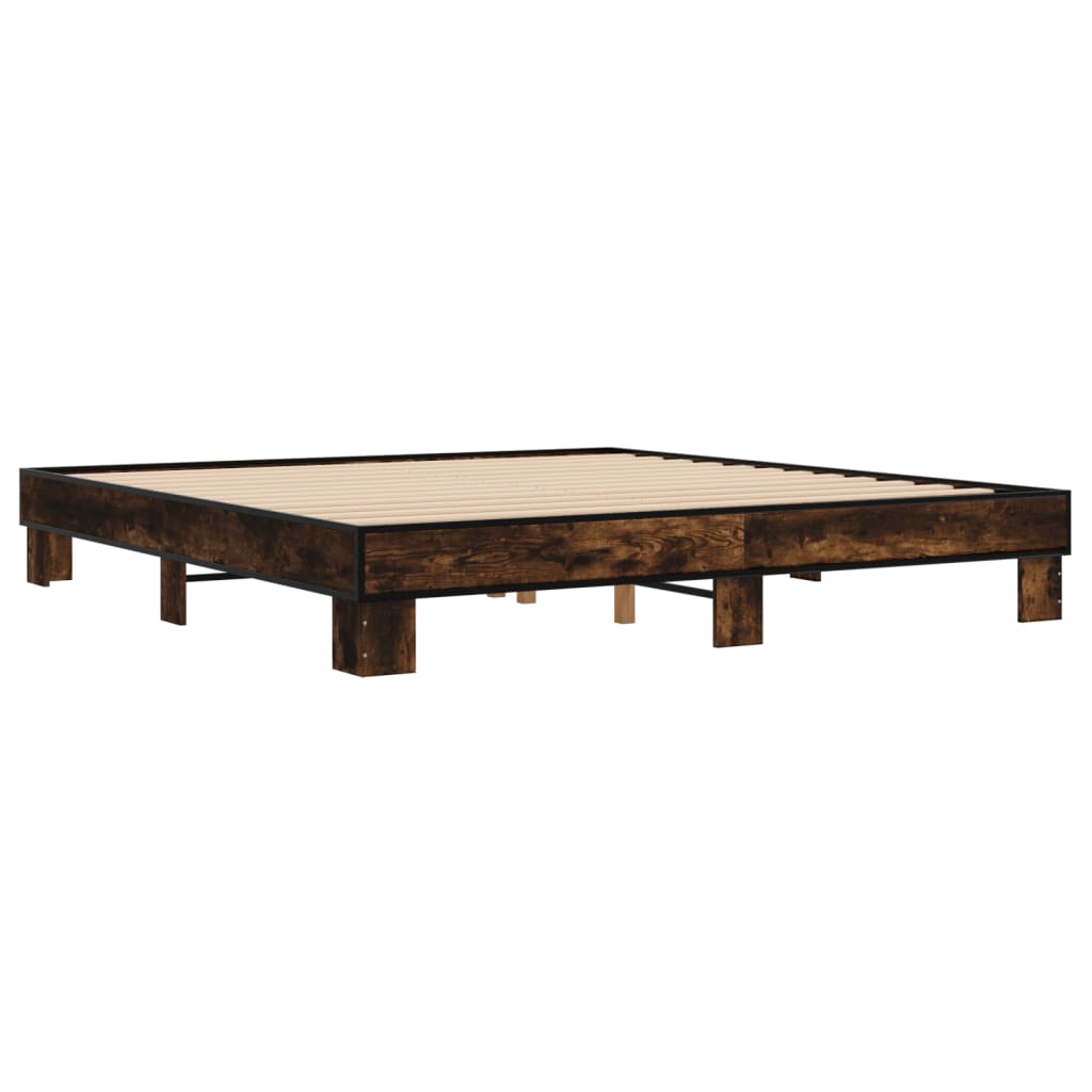 Bedframe bewerkt hout metaal gerookt eikenkleurig 200x200 cm