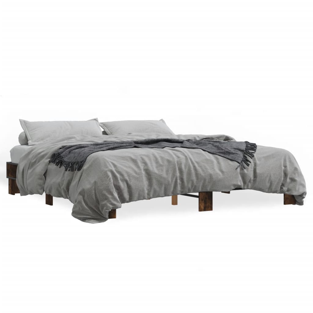 Bedframe bewerkt hout metaal gerookt eikenkleurig 200x200 cm