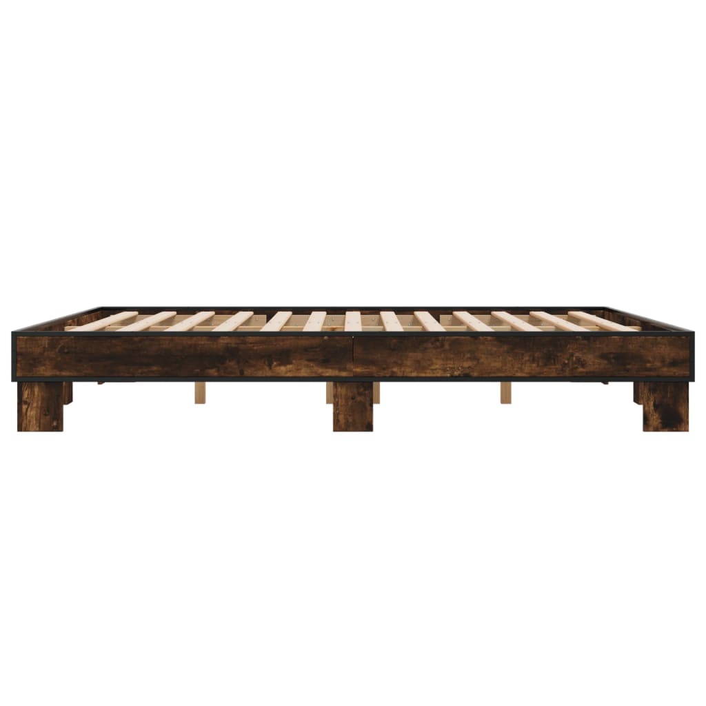 Bedframe bewerkt hout metaal gerookt eikenkleurig 200x200 cm