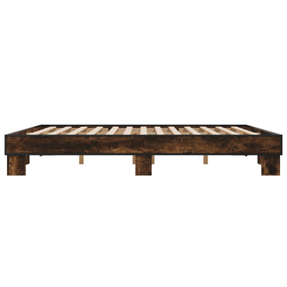Bedframe bewerkt hout metaal gerookt eikenkleurig 200x200 cm