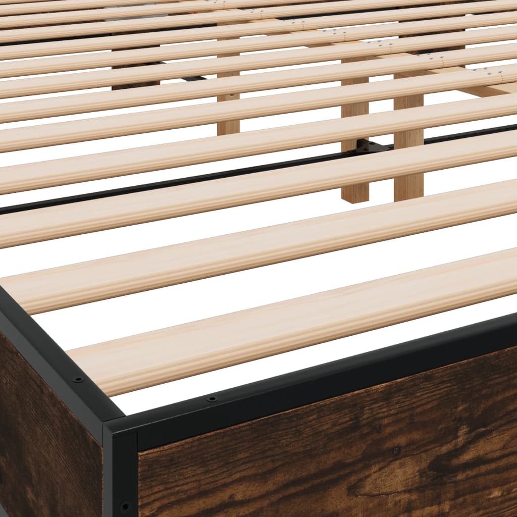 Bedframe bewerkt hout metaal gerookt eikenkleurig 200x200 cm
