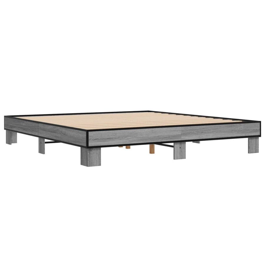Bedframe bewerkt hout metaal grijs sonoma eiken 200x200 cm