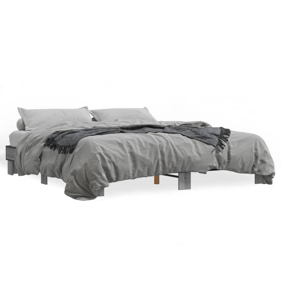 Bedframe bewerkt hout metaal grijs sonoma eiken 200x200 cm