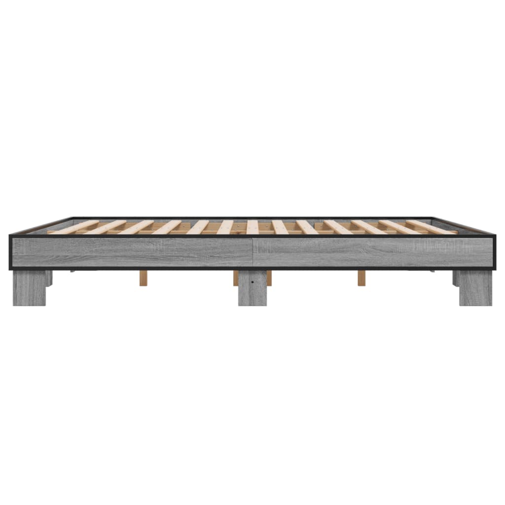 Bedframe bewerkt hout metaal grijs sonoma eiken 200x200 cm