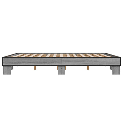 Bedframe bewerkt hout metaal grijs sonoma eiken 200x200 cm