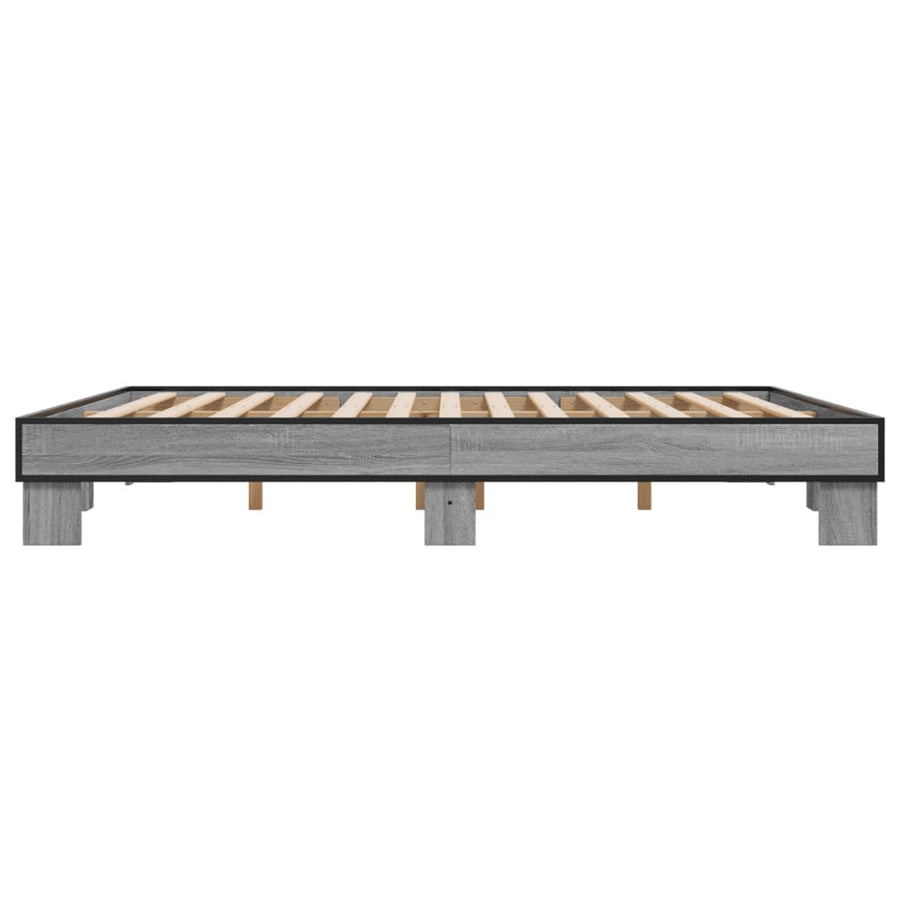 Bedframe bewerkt hout metaal grijs sonoma eiken 200x200 cm