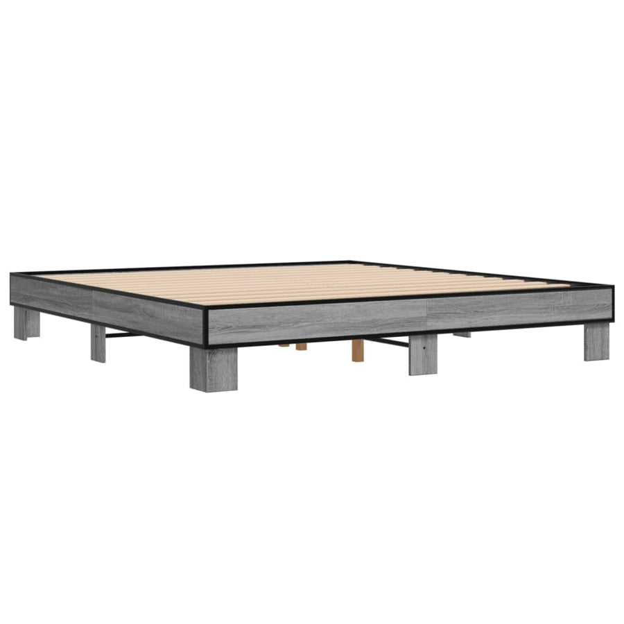 Bedframe bewerkt hout metaal grijs sonoma eiken 200x200 cm