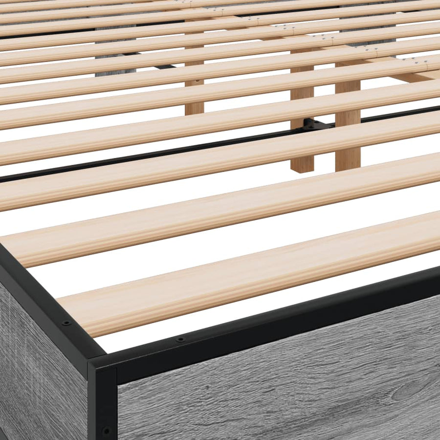 Bedframe bewerkt hout metaal grijs sonoma eiken 200x200 cm
