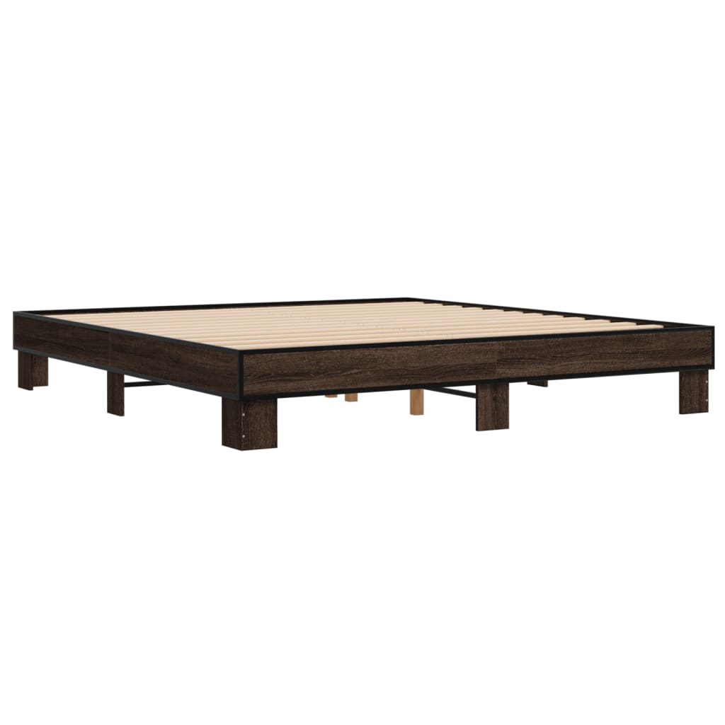Bedframe bewerkt hout metaal bruin eikenkleur 200x200 cm