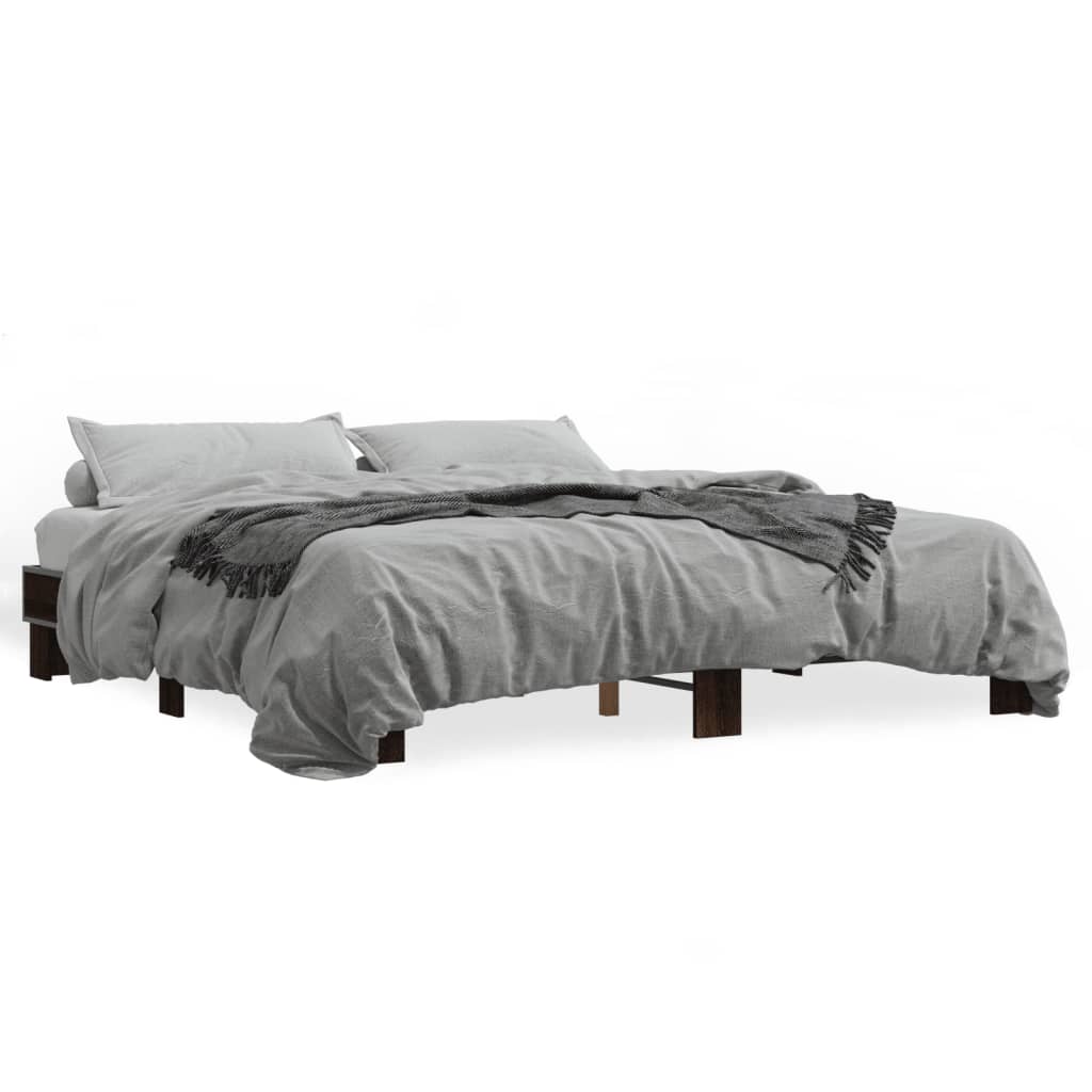 Bedframe bewerkt hout metaal bruin eikenkleur 200x200 cm