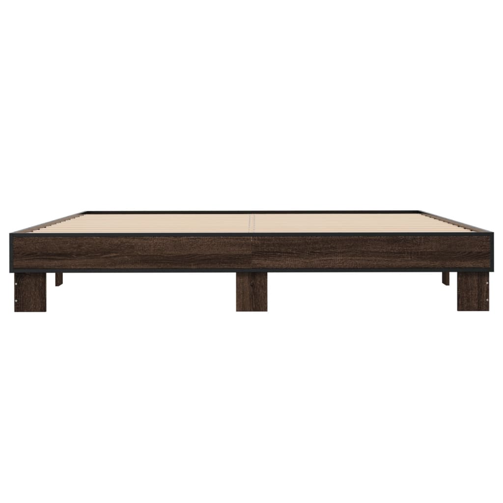 Bedframe bewerkt hout metaal bruin eikenkleur 200x200 cm