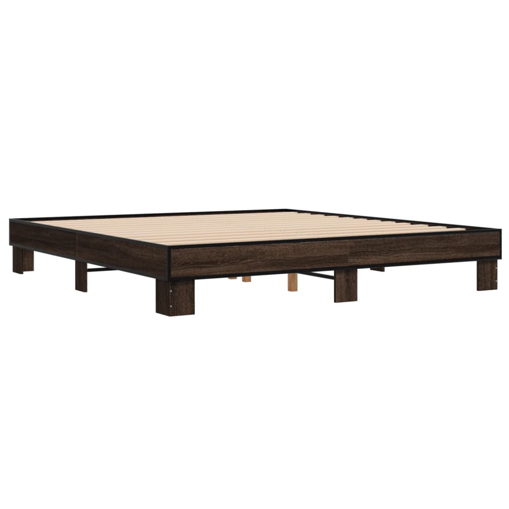 Bedframe bewerkt hout metaal bruin eikenkleur 200x200 cm