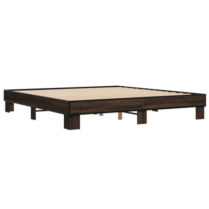 Bedframe bewerkt hout metaal bruin eikenkleur 200x200 cm